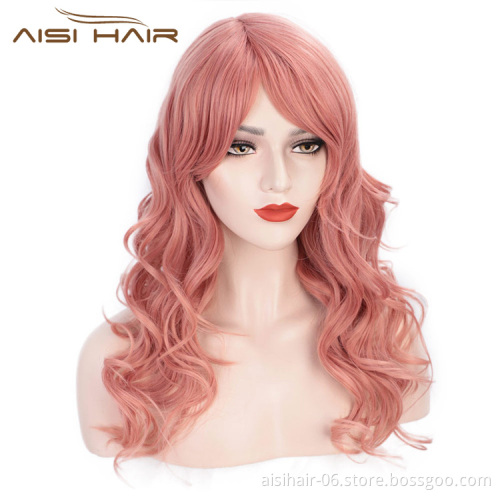 Aisi Hair Pink Lady Collection Heat Resistant Synthetic Fiber Wigs Long Curly Women Cosplay Wigs Long Wavy Wigs for Women